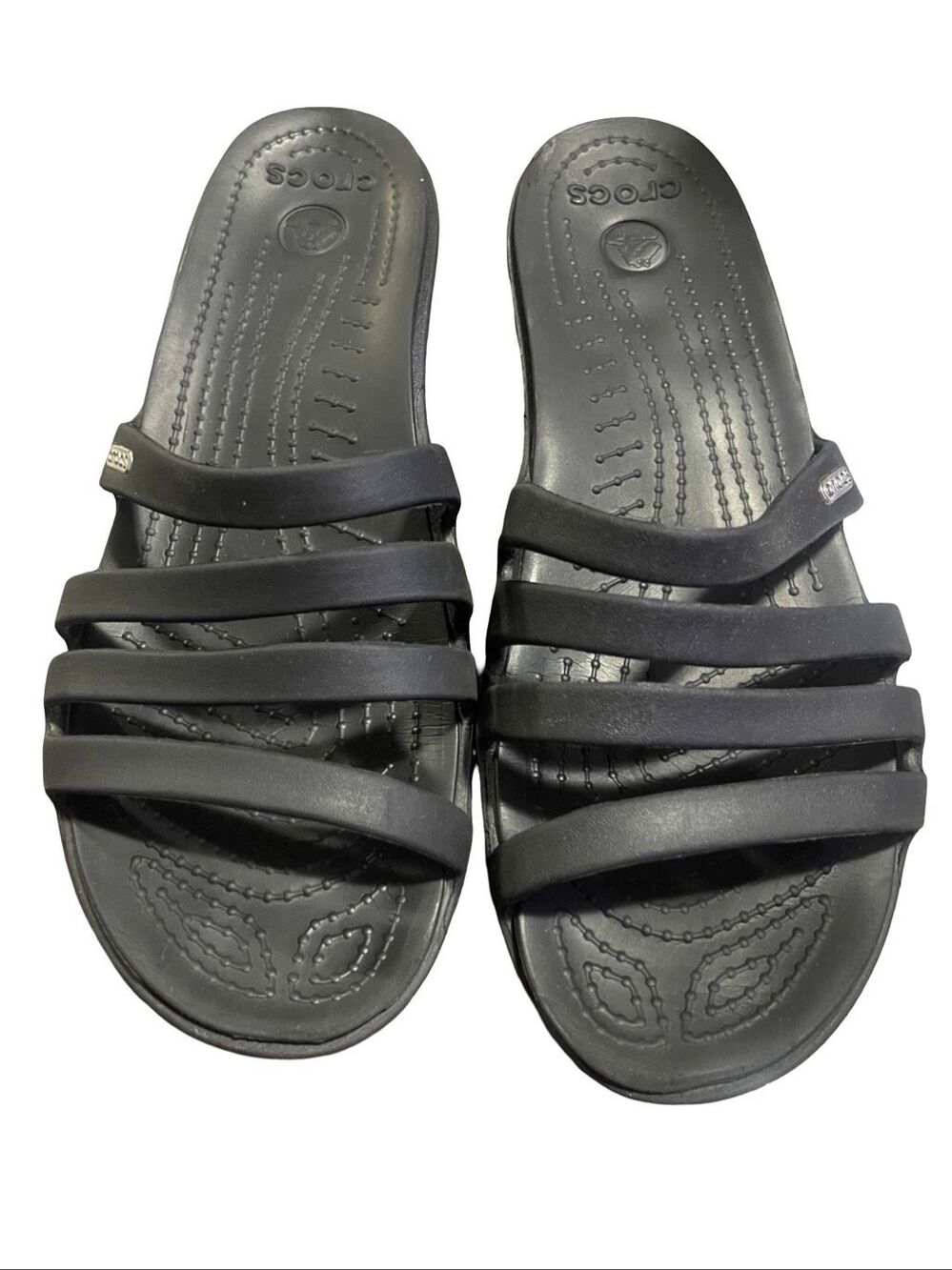 Crocs Womens Black Slip On Rhonda Strappy Wedge Slide Sandals Size 9